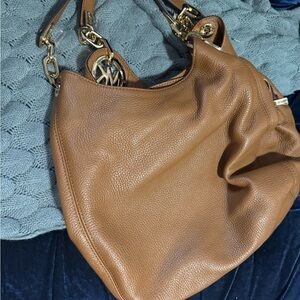 Michael Kors Tan Leather Shoulder Bag with Gold Accents